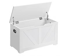 VASAGLE Cassapanca, Panca Portaoggetti, Pouf Organizzatore con 2 Cerniere di Sicurezza, Scarpiera, Stile Vintage, 40 x 80 x 46 cm, per Corridoio, Camera da Letto, Soggiorno, Bianco LSB062T14