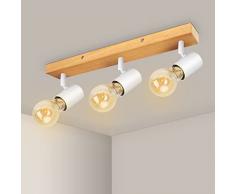 Kimjo Faretti LED da Soffitto Orientabili - Bianco Lampada da Soffitto Legno - Plafoniera LED Faretti 3 Luce E27 Plafoniera Camera Letto - Retrò Faretti da Parete per Corridoio Senza Lampadina