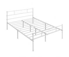 Yaheetech Letto Matrimoniale in Ferro Battuto a Doghe Struttura Letto in Metallo 140 x 190 cm Stile Rustico Moderno Bianco
