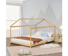 [en.casa] Letto per Cameretta a Forma di Casetta con Zona di Riposo 120 x 200 cm Letto 1 Piazza e Mezza per Bambini Struttura in Bambù color Naturale