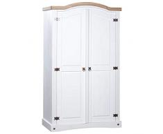 Festnight Armadio Armadio Camera da Letto Armadio Cameretta Armadio Salvaspazio in Legno di Pino Messicano Corona 2 Ante Bianco