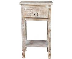 Biscottini Tavolino Comodino Shabby in Legno massello Finitura Bianca Anticata L31xPR28xH55 cm