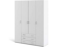 Dmora Armadio Guardaroba a Quattro Ante e Tre cassetti, Colore Bianco, cm 154 x 59 x h200