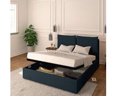 Baldiflex Letto Matrimoniale con Contenitore Modello Licia in Ecopelle, Rete a Doghe, per Materassi Matrimoniali 160x200 cm, Testiera Finemente Imbottita, Colore Blu Grey