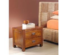 Comodino basso Cube stile etnico coloniale in legno massello di teak finitura color noce - Prezzo OUTLET ONLINE