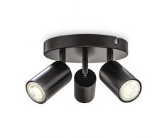 B.K.Licht faretti da soffitto orientabili, attacco per 3 lampadine GU10 non incluse, plafoniera moderna in metallo nero opaco, diametro 19cm, lampada da soffitto rotonda per camera da letto o salotto