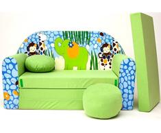 PRO COSMO Z16 - Divano letto con pouf/poggiapiedi/cuscino, in tessuto, dimensioni: 168 cm x 98 cm x 60 cm, per bambini, colore: verde