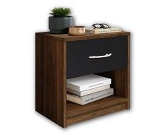 Stella Trading PEPE in noce Columbia, nero-Comodino semplice con un cassetto da abbinare a qualsiasi camera da letto, Legno, 28 x 39 x 41 cm