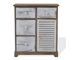 Rebecca Mobili Cassettiera Vintage, armadietto Grigio Marrone Bianco, 4 cassetti 1 Anta, Legno, Arredamento Camera Ingresso - Misure: 70 x 60 x 30 cm (HxLxP) - Art. RE6074