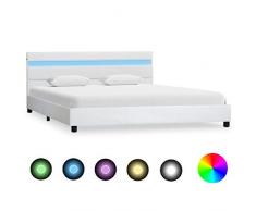 Festnight Struttura Letto Singolo/Matrimoniale Moderno a Doghe in Ecopelle Bianco/Nero con Luce LED,Giroletto Singolo/Matrimoniale in Ecopelle Moderno,Letto Ecopelle Moderno 120/140/160/180x200 cm