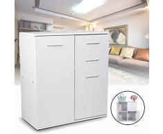 Yosoo Cassettiera Scaffaletto multiuso Cassettone Armadietto da bagno,Mobile alto da cucina ,2 porte e 2 cassetti ,Bianco,66x33x73.5cm