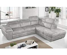 Dafne Italian Design Divano Letto angolare 3 posti con penisola a Destra. Similpelle Effetto Nabuk Grigio Ash (cm. 285 x 245 x 97h)