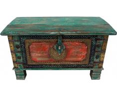Guru-Shop Cassapanca, Scatola di Legno con Ferramenta Metallica, Verde Antico, Teak, 46x80x40 cm, Cassapanche, Scatole, Casse