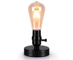 AWEKLIY Lampada da tavolo, lampada da comodino, abat-jour da industriale comodino, luce da lettura vintage, E27, max. 60 Watt, interruttore sul cavo,in metallo nero,con 2 interruttori