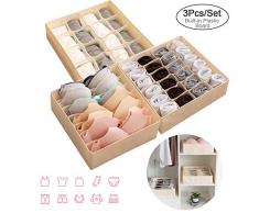 LinStyle Cassetto Organizer, Set di 3 Non Tessuto Pieghevole Cassetti Organizzatore Armadio Divisori Scatole per Biancheria Intima, Reggiseni, Calze, Fazzoletti e Cravatte (Beige)