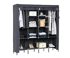 Alightup - Guardaroba camera da letto, armadietto spogliatoio, guardaroba in tessuto, armadio trasportabile per camera da letto per adulti, grigio, 4 ripiani, 12 contenitori