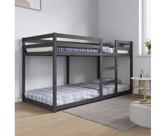Homgoday Letto a Castello Grigio 90x200 cm in Legno Massello di Pino, Moderno Letto Mobili Interni per Soggiorno Camere da Letto