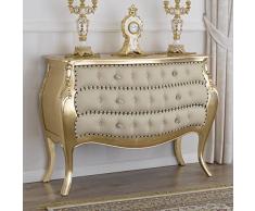 Simone Guarracino Como Brilliant Stile Barocco Francese cassettone bombato Foglia Oro Ecopelle Champagne Bottoni e pomelli Crystal SW