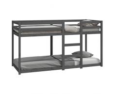 vidaXL Letto a Castello Grigio 90x200 cm in Legno Massello di Pino