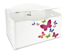 Leomark Contenitore Porta Giochi XL In Legno Cesta Per Giochi Scatola Portagiochi Panca Contenitore Stoccaggio Mobili e Arredamento Cassapanca Per Bambini Portaoggetti Organizer Oggetti Versatile Farfalle Colorate