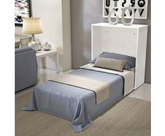Shop Chic - Mobile Letto a Scomparsa Singolo Color Bianco Apribile Pieghevole in Vero Legno di Pioppo munito di Rotelle con Rete Brandina Completa di Doghe e Materasso Alta Densità Spessore 10 cm