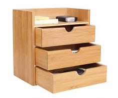Bakaji Organizer Portaoggetti Da Scrivania in Legno di Bambù Cassettiera con 3 Cassetti Colore Bamboo Naturale Dimensione 20 x 13 x 21 cm
