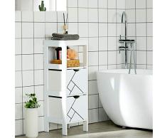 DICTAC Mobiletti da Bagno Cassettiera da Bagno Armadietto Bagno a Colonna da Terra con 1 Ripiani 2 cassetti 30x30x90cm Mobiletto Autoportante per Soggiorno Camera da Letto Corridoio Cucina in Legno