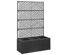Chusui Letto Rialzato a Traliccio 3 Vasi 83x30x130 cm Polyrattan Nero,Letto Rialzato da Giardino,Letto Rialzato,Fioriere da Esterno