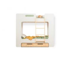 SMARTWOOD Letto a castello per bambini MIMI DP con cassetto 80x190 con telaio e ringhiera - letto a castello in legno - Letto montessori bambini con rete a doghe e ringhiera - Bianco 80x190