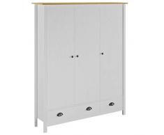 Doneioe Armadio a 3 Ante Hill Range Mobilia Guardaroba Armadio Alto Armadio Multiuso 127x50x170cm Bianco e Marrone Miele Pino Massiccio