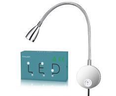 lampada da lettura,luce a LED con luce diurna a parete a collo di cigno in alluminio per lufficio della camera da letto bianco caldo,200LM /4000K/3W,angolo di emissione della luce:30°,lunghezza:28cm