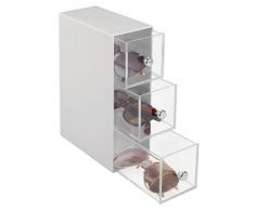 mDesign Mini cassettiera da scrivania – 3 cassetti scrivania in plastica – Pratica Mini cassettiera da scrivania Perfetta Come Porta Occhiali – Grigio Chiaro/Trasparente