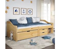 Festnight Dormeuse 3 Cassetti, Divano Letto 2 Posti, Letto Singolo con Contenitore, in Legno Massello Pino iRun 90x200 cm