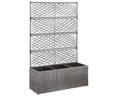 LIUBIAONET Letto Rialzato a Traliccio 3 Vasi 83x30x130cm Polyrattan Grigio Prato e Giardino