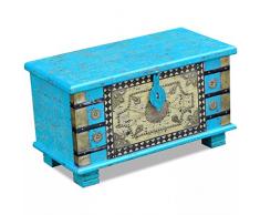 Susany Baule Contenitore Vintage in Legno di Mango Blu,Cassapanca Contenitore Vintage in Legno Massello,Cassapanca da Interno,Cassapanca Ingresso,Baule Portagiochi Bambini,Baule Vintage 80x40x45 cm