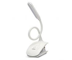 Lampada da Lettura,Luce da Lettura per Libro con Clip,Raniaco Lampade da Lavoro,USB Ricaricabile Dimmerabile Luce da Scrivania con Toccare Interruttore per Comodino Tavolo al Letto (Bianco)