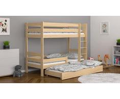 WNM Group Letto a castello per bambini Sophie Trio, 190 x 80 cm, due colori, con telaio incluso