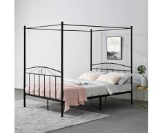 Struttura Letto a Baldacchino in Acciaio con Testiera e Pediera 200 x 140 cm Letto Matrimoniale/Francese in Stile Classico/Romantico - Nero