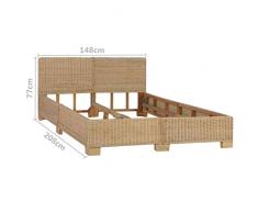 Festnight Struttura Letto Madrimoniale in Rattan Naturale,Giroletto Matrimoniale in Rattan,Telaio Letto Matrimoniale,Letto Madrimoniale in Rattan e Legno,Letto in Rattan 140x200/160x200/180x200 cm