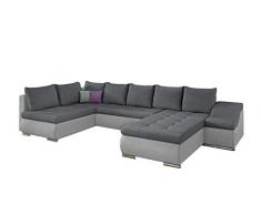 E- MEUBLES Ampio divano angolare XXL a U panoramico letto Convertibile con Baule 6/7 Posti - in Tessuto - Soggiorno & soggiorno - JORMANI (Grigio +Grigio Chiaro (Soro 93+soro 83), Destra)