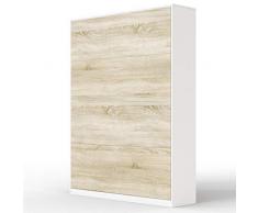 SMARTBett Letto a Scomparsa Basic Letto Ribaltabile Letto a Muro (140x200 Verticale, Bianco/Rovere Sonoma Parte Frontale)