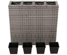 A-ZONE Letto Rialzato da Giardino con 4 Vasi in Polyrattan Grigio