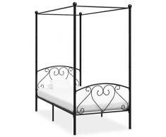 UnfadeMemory Letto a Baldacchino Struttura Letto Matrimoniale,Struttura Letto Singolo Nero in Metallo 100x200 cm