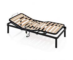 EVERGREENWEB - Migliore Rete una Piazza e Mezza ELETTRICA 120x190 cm a Doghe in Legno alzata Pieghevole Rinforzata Doppia Struttura in Ferro + 4 Gambe Smontabili, Base da Incasso per Letti e Materassi