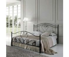 Letto Matrimoniale, Ferro BATTUTO, Modello Cuore, 100% Made in Italy (Nero Sfumature Oro)