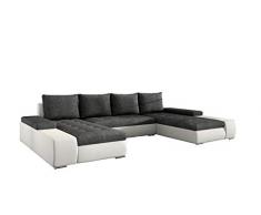 E-MEUBLES Ampio divano angolare XXL a U panoramico letto convertibile con baule 6/7 posti - in tessuto e similpelle - Soggiorno e soggiorno - LARINO (grigio scuro + bianco (Sawana 05 + Soft 17)