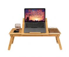 Tavolino Vassoio Letto Regolabile in Altezza Divano Tavolino Porta Notebook Vassoio per PC Tablet in Legno Bambù 72x 35 x35 cm