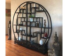 OPIUM OUTLET Mensola rotonda orientale da parete divisoria libreria armadio vetrina aperta rotonda cinese asiatica vintage nero (nero)