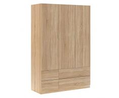 Habitdesign LCX453F Armadio a 3 ante e 4 cassetti, per camera da letto, dimensioni: 135 cm (lunghezza) x 200 cm (altezza) x 52 cm (profondità)