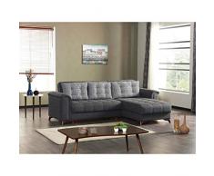 arredo Divano Letto angolare con penisola Reversibile a destra/sinistra Morris 3 posti in tessuto con chaise longue (Grigio)